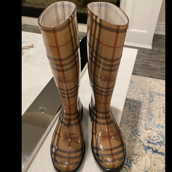 Womans burberry Haymarket Rain Boots Leather - Picture 4 of 6